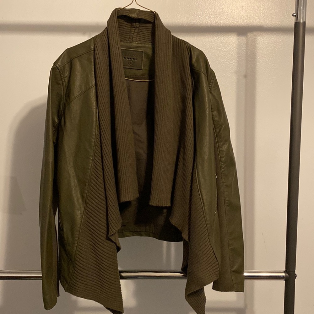 Blank NYC green faux leather jacket open drape front jacket Size Large